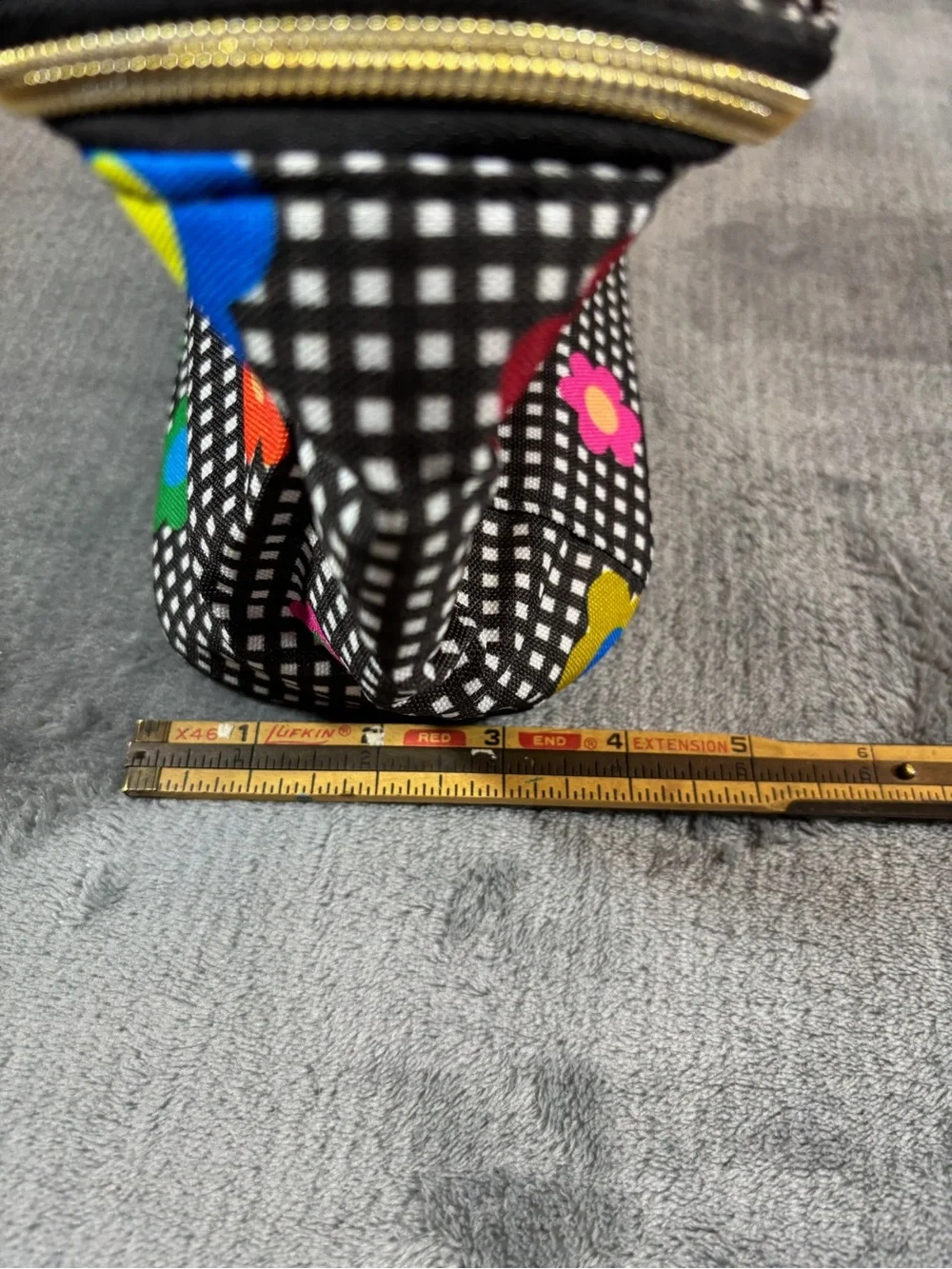 kate spade Black Gingham Insulated Lunch Bag with Multicolor Floral Print
